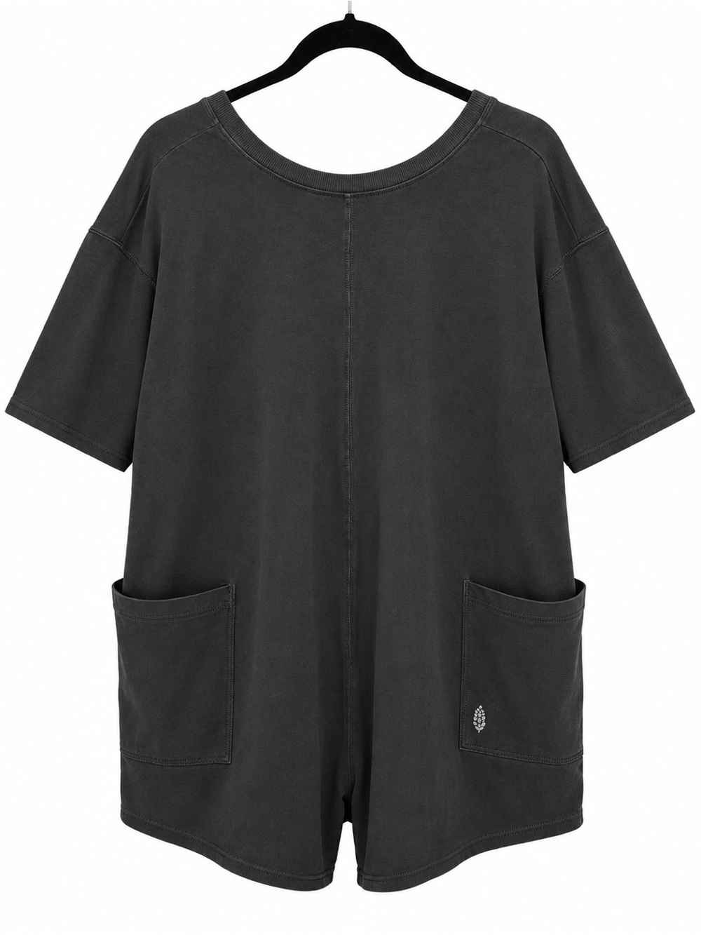 Free People Washed V-Neck Short Sleeve Tunic Romper - Charcoal - Picture 2 of 3